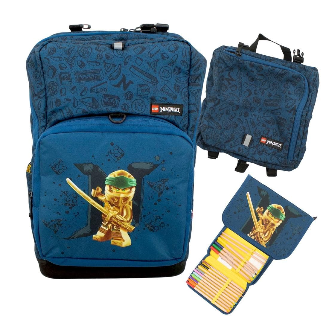 Ninjago Gold/Blue Backpack with Gym Bag and Pencil Case